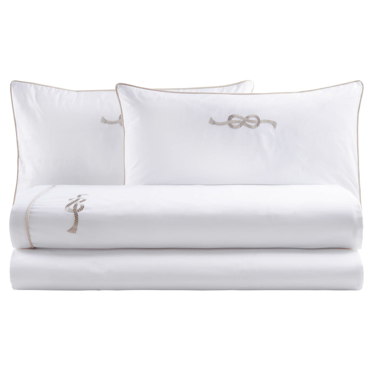 Completo Lenzuola in Percalle di Cotone con Piping - Savoia Lenzuola Biancoperla Matrimoniale Corda