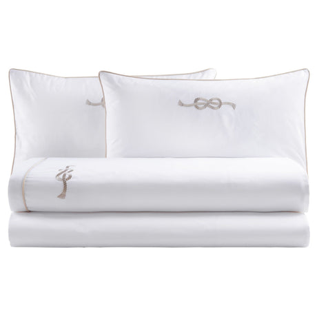 Completo Lenzuola in Percalle di Cotone con Piping - Savoia Lenzuola Biancoperla Matrimoniale Corda