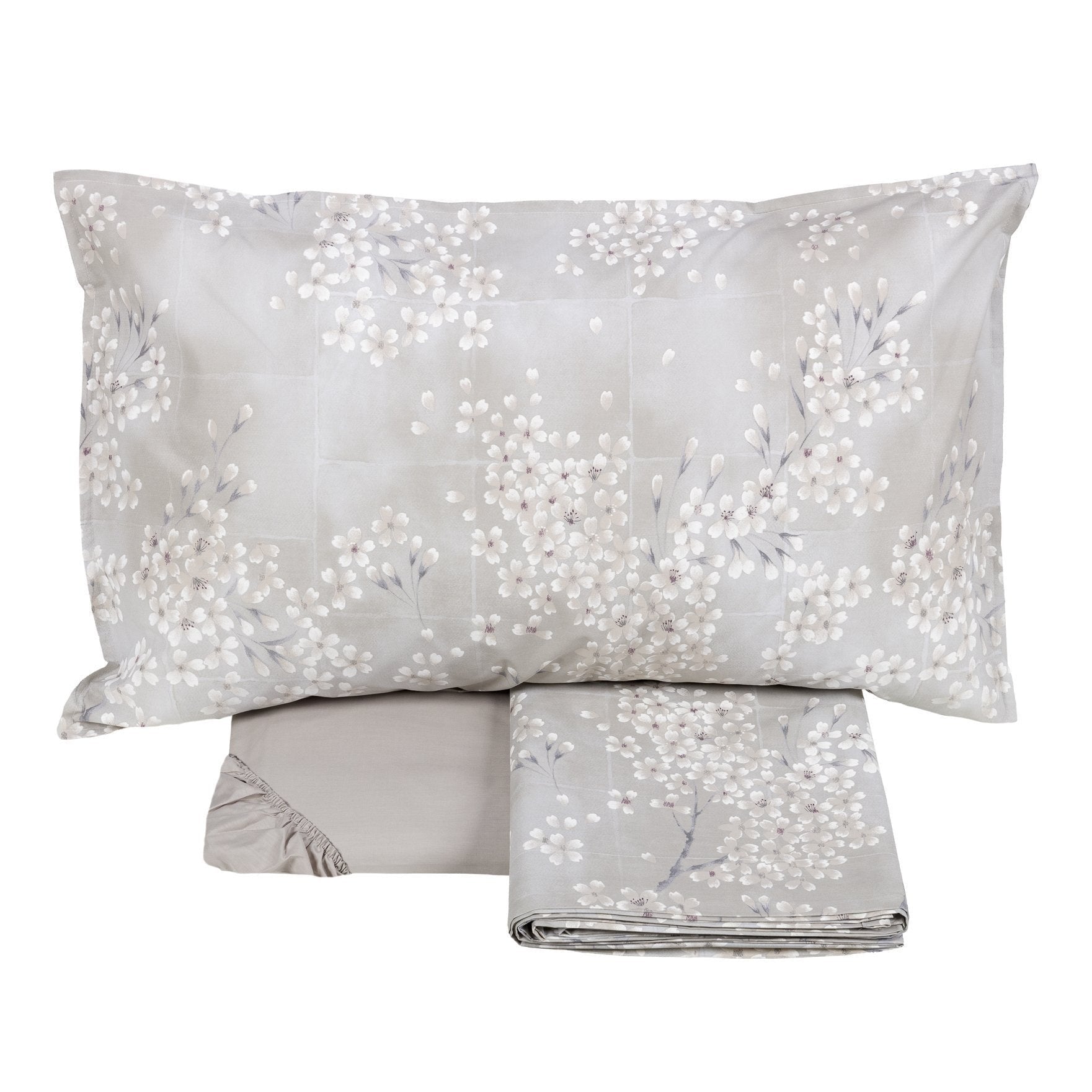 Completo Lenzuola in percalle di cotone fantasia floreale - Kimono Lenzuola Fazzini Matrimoniale Naturale