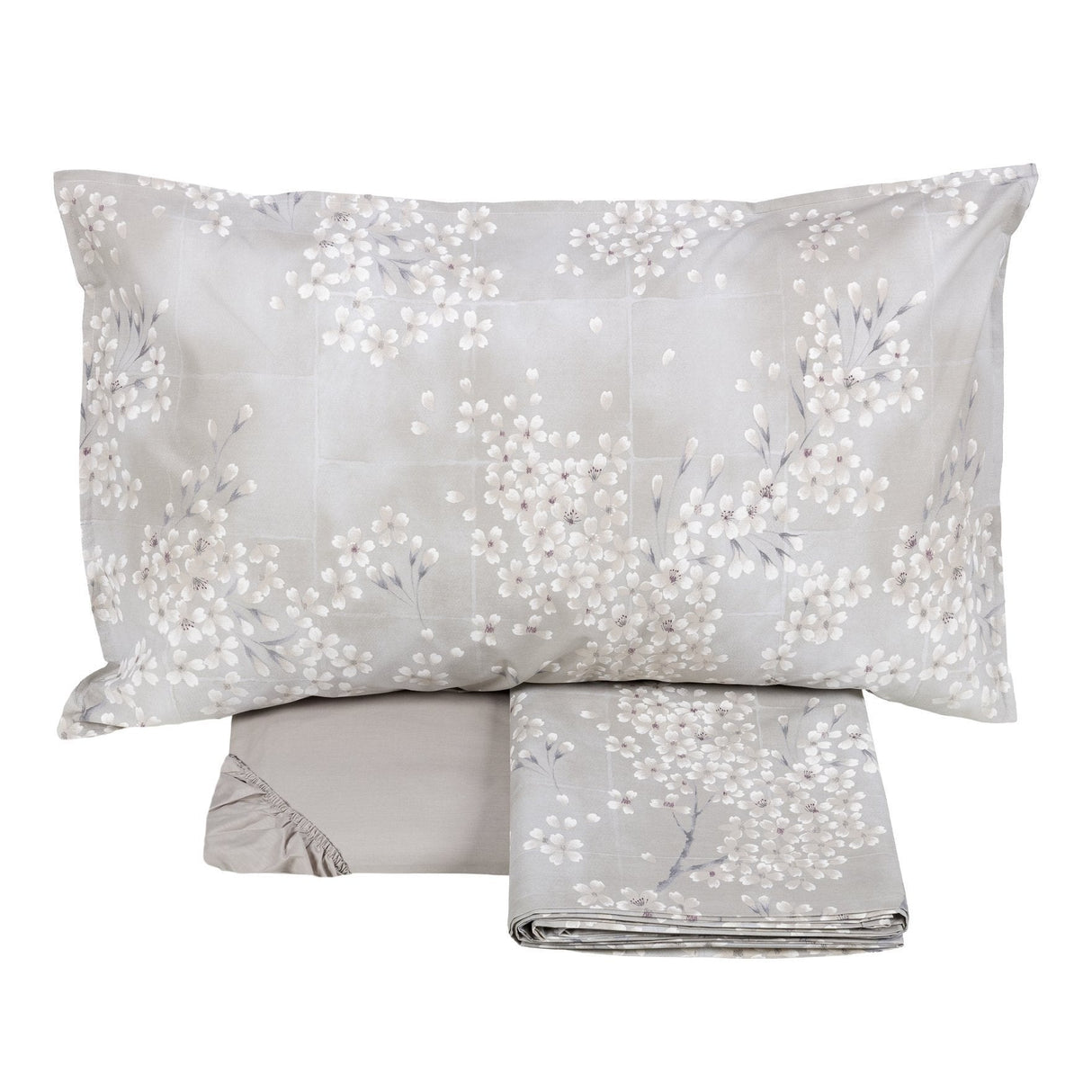 Completo Lenzuola in percalle di cotone fantasia floreale - Kimono Lenzuola Fazzini Matrimoniale Naturale