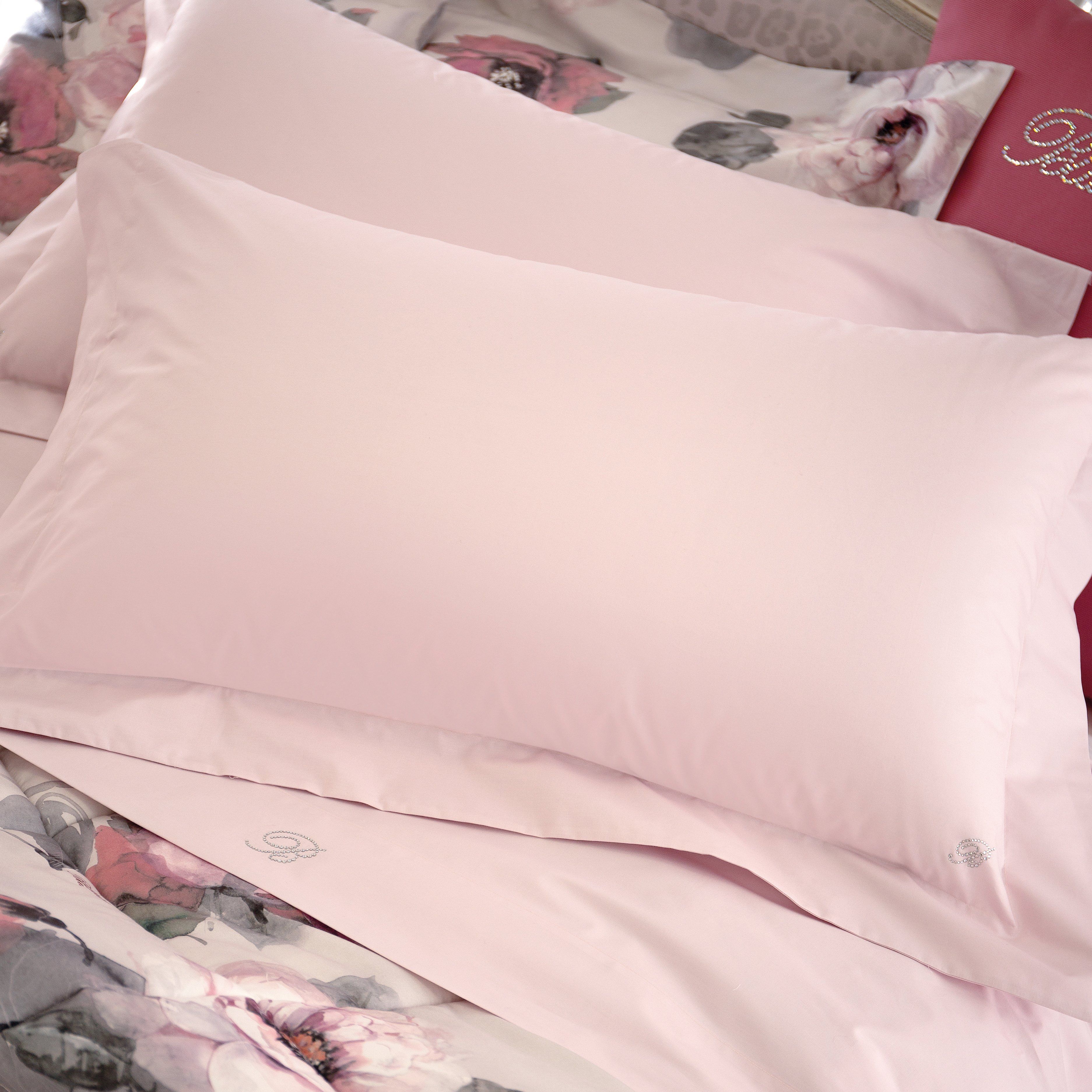 Completo Lenzuola in Percalle di Cotone Tinta Unita Blu Valentina Blumarine