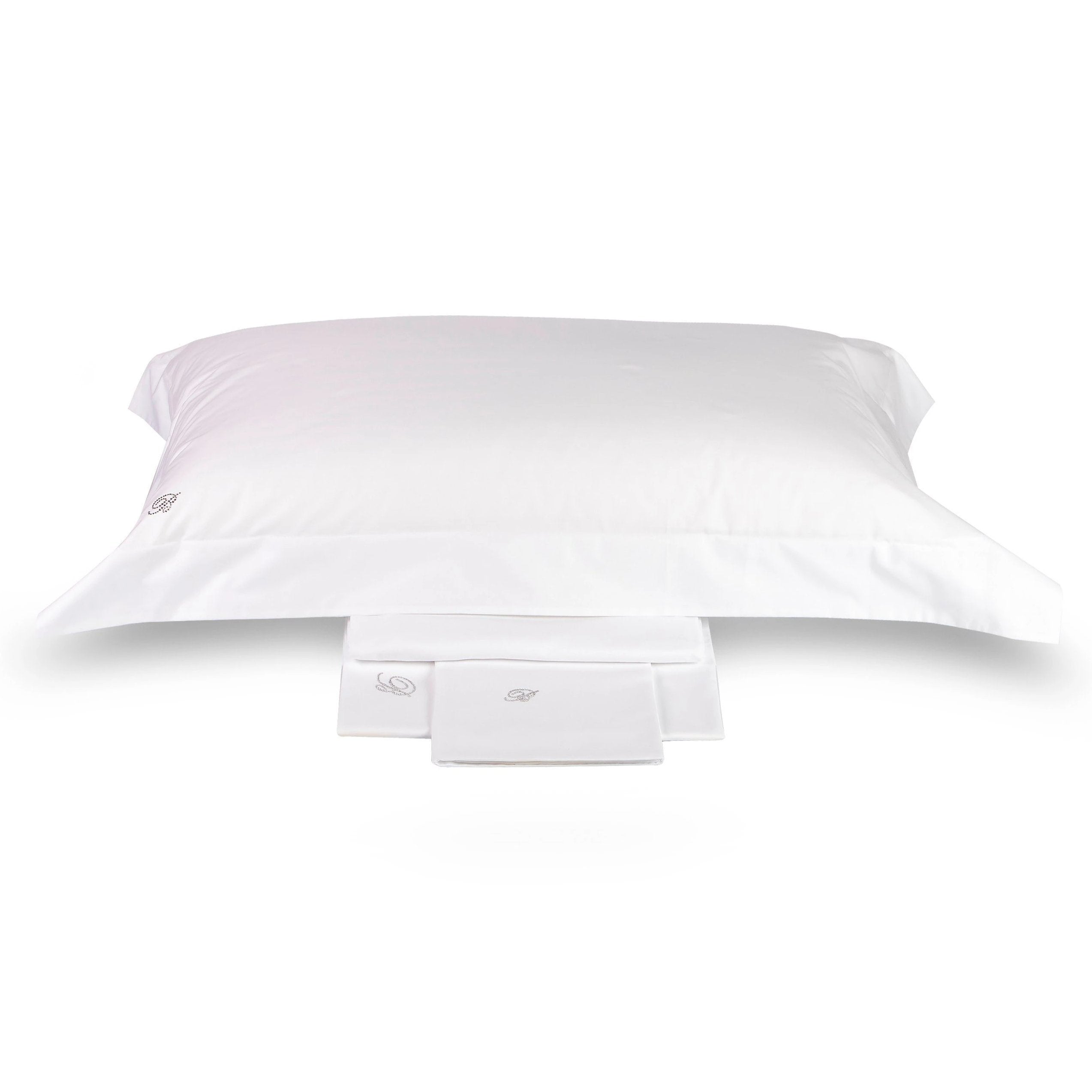 Completo Lenzuola in Percalle di Cotone Tinta Unita Blu Valentina Blumarine Bianco