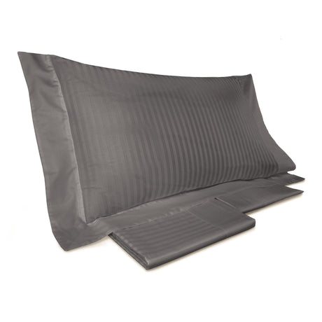 Completo Lenzuola in Raso Rigato di Puro Cotone - Rubino Lenzuola Lisola Singola Grisaglia