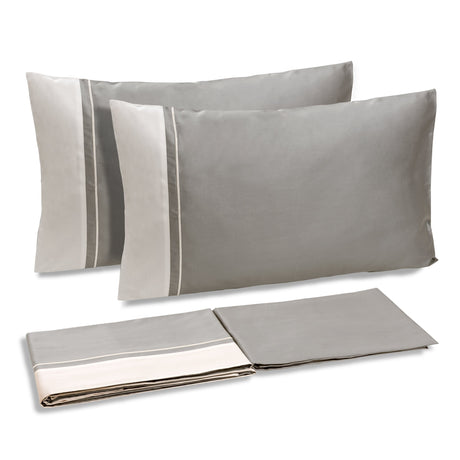 Completo Lenzuola in Raso di Cotone con Balza a Contrasto - Williamsburg Lenzuola Dea