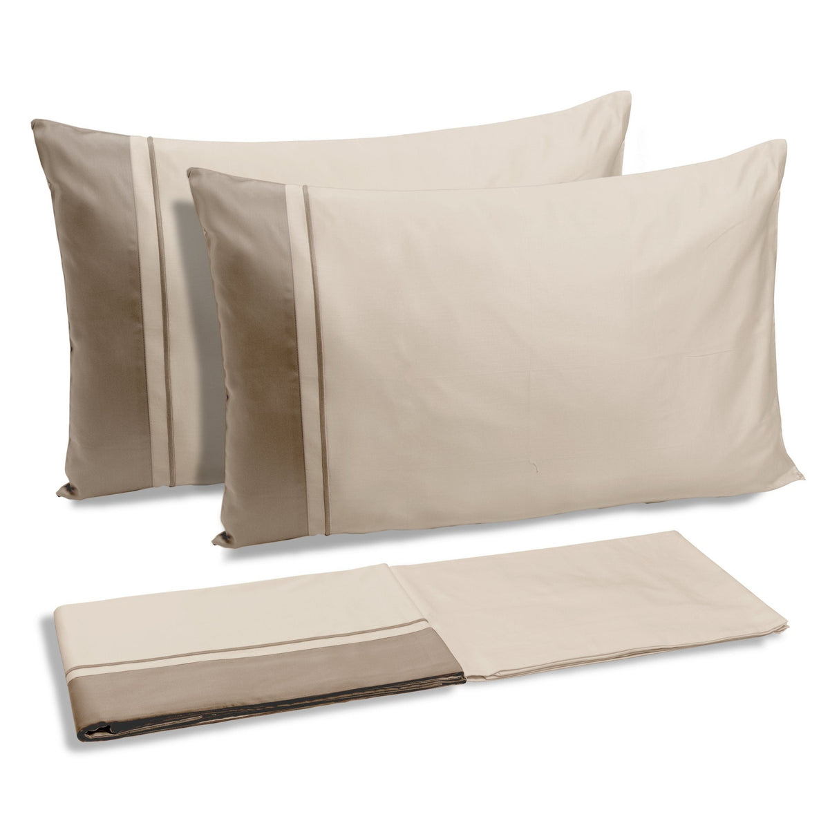 Completo Lenzuola in Raso di Cotone con Balza a Contrasto - Williamsburg Lenzuola Dea Matrimoniale Taupe/Mandorla