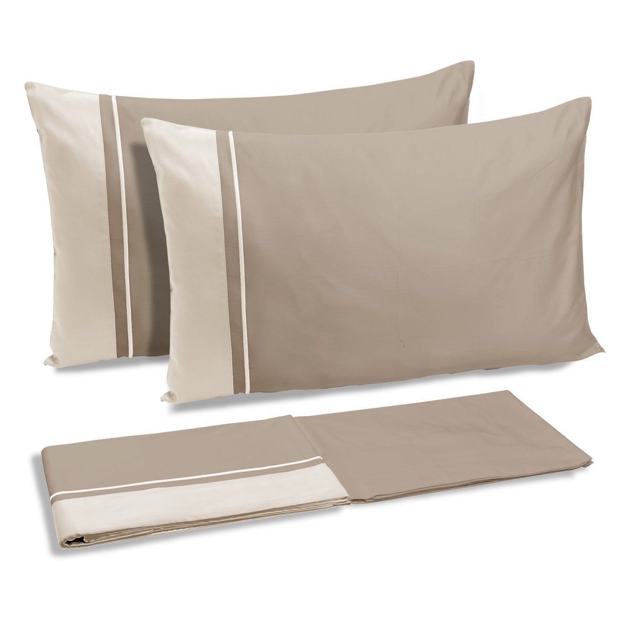 Completo Lenzuola in Raso di Cotone con Balza a Contrasto - Williamsburg Lenzuola Dea Matrimoniale Mandorla