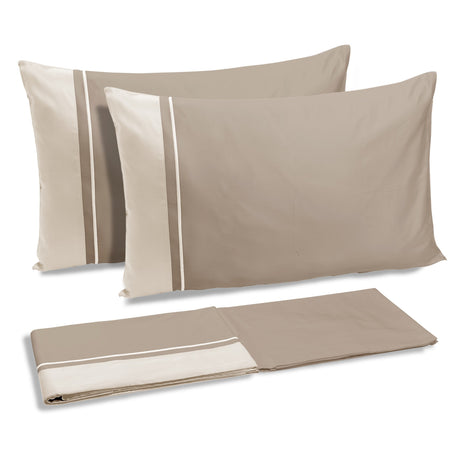 Completo Lenzuola in Raso di Cotone con Balza a Contrasto - Williamsburg Lenzuola Dea Matrimoniale Mandorla