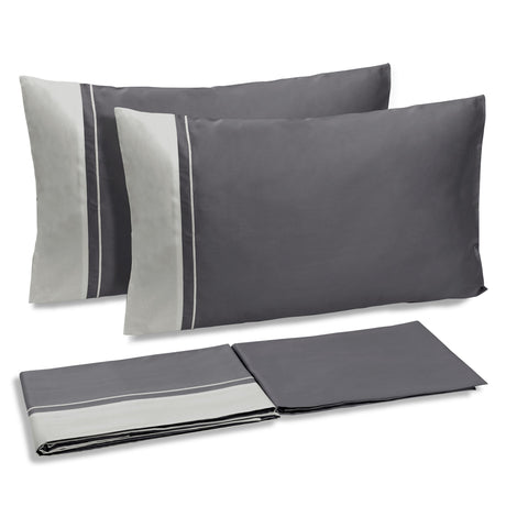 Completo Lenzuola in Raso di Cotone con Balza a Contrasto - Williamsburg Lenzuola Dea Matrimoniale Antracite