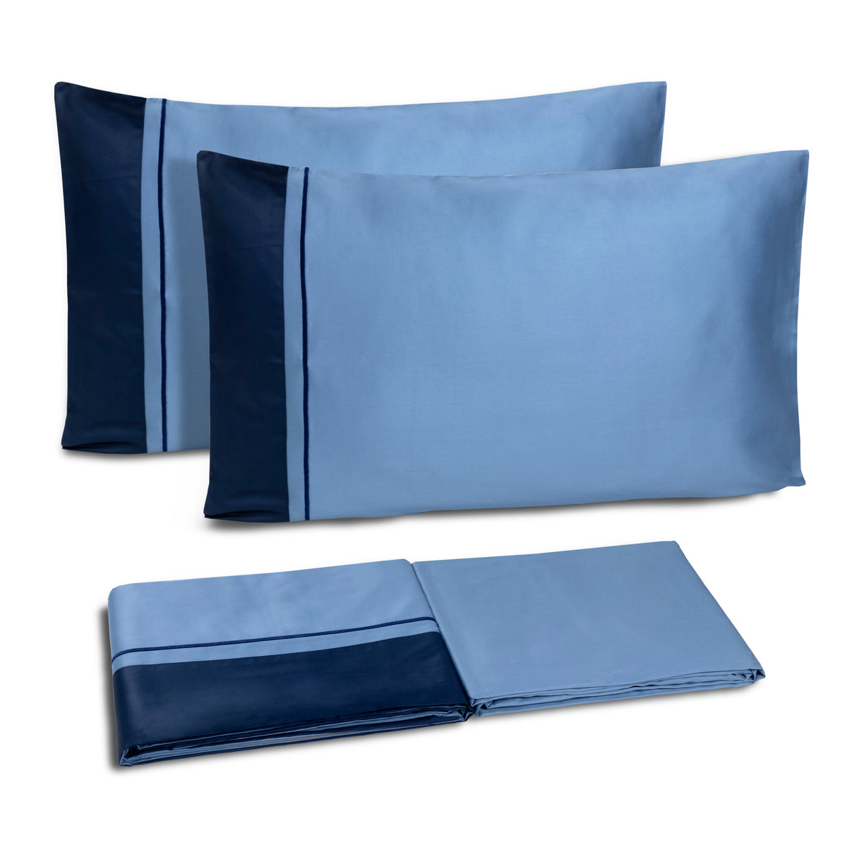 Completo Lenzuola in Raso di Cotone con Balza a Contrasto - Williamsburg Lenzuola Dea Matrimoniale Turchese/Blu