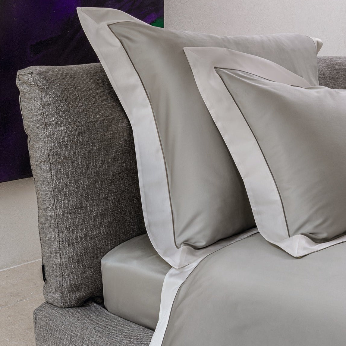 Completo Lenzuola in Raso Di Cotone con Bordo Applicato - Quadrilatero Lenzuola Fazzini Atelier