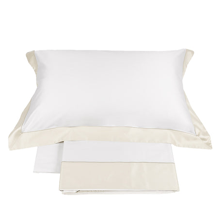 Completo Lenzuola in Raso Di Cotone con Bordo Applicato - Quadrilatero Lenzuola Fazzini Atelier Matrimoniale Bianco/Avorio