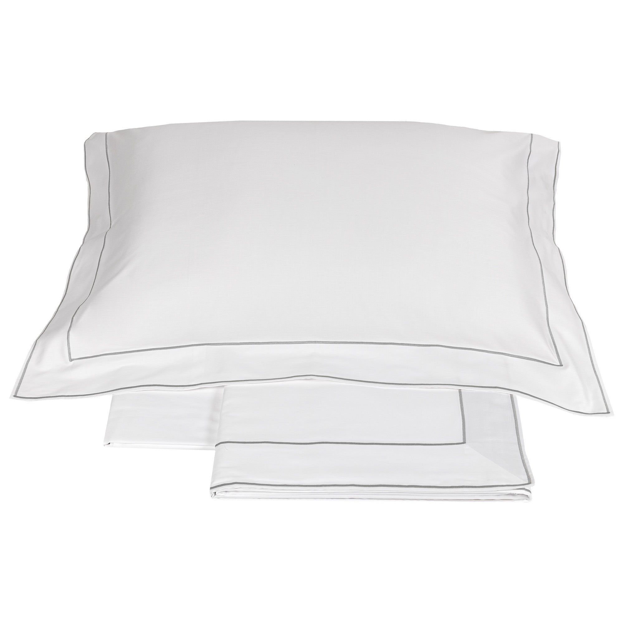 Completo Lenzuola in Raso Di Cotone con Doppio Cordonetto - Isola Lenzuola Fazzini Atelier Matrimoniale Bianco/Grigio