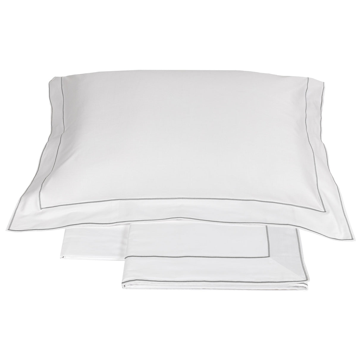 Completo Lenzuola in Raso Di Cotone con Doppio Cordonetto - Isola Lenzuola Fazzini Atelier Matrimoniale Bianco/Grigio