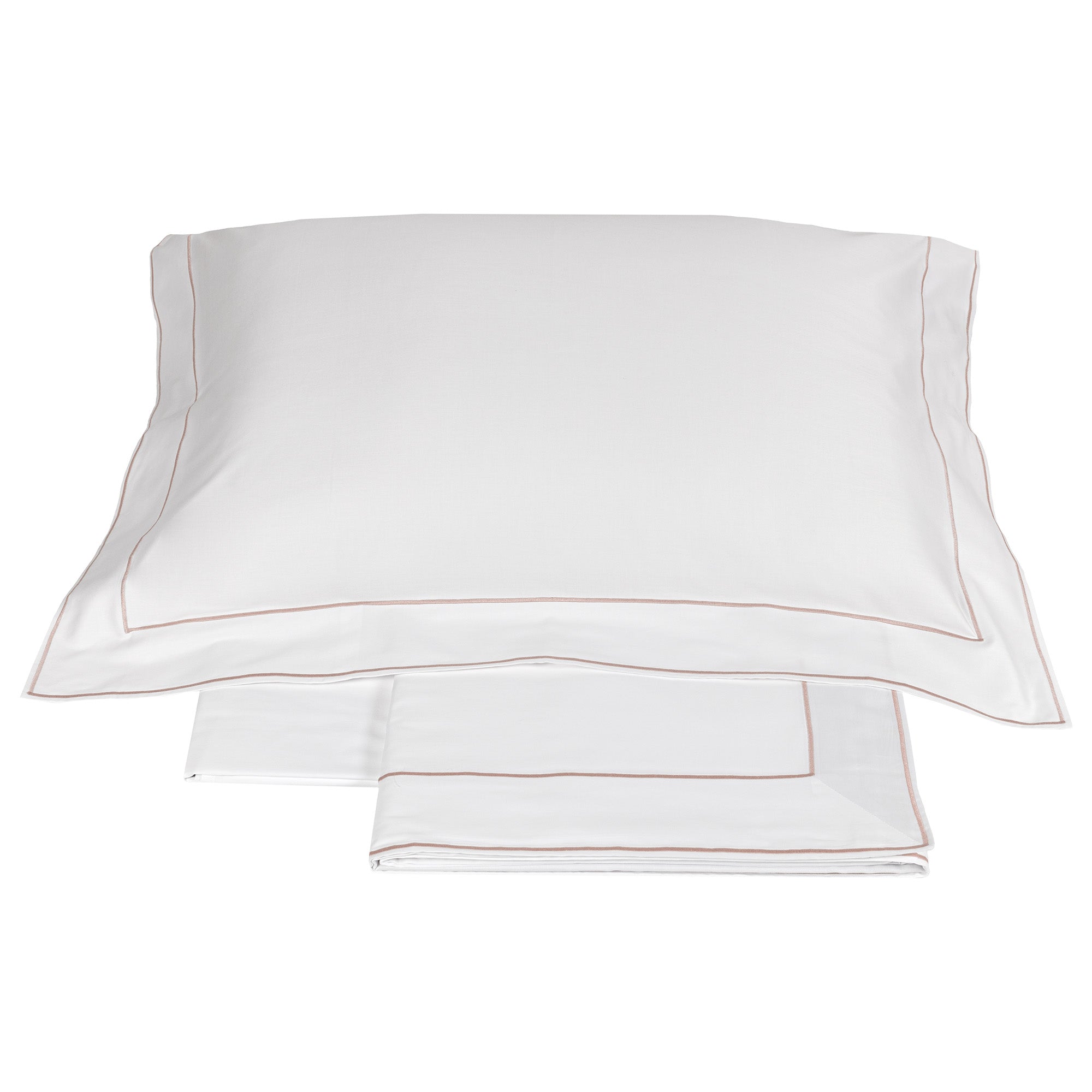 Completo Lenzuola in Raso Di Cotone con Doppio Cordonetto - Isola Lenzuola Fazzini Atelier Matrimoniale Bianco/Rosa
