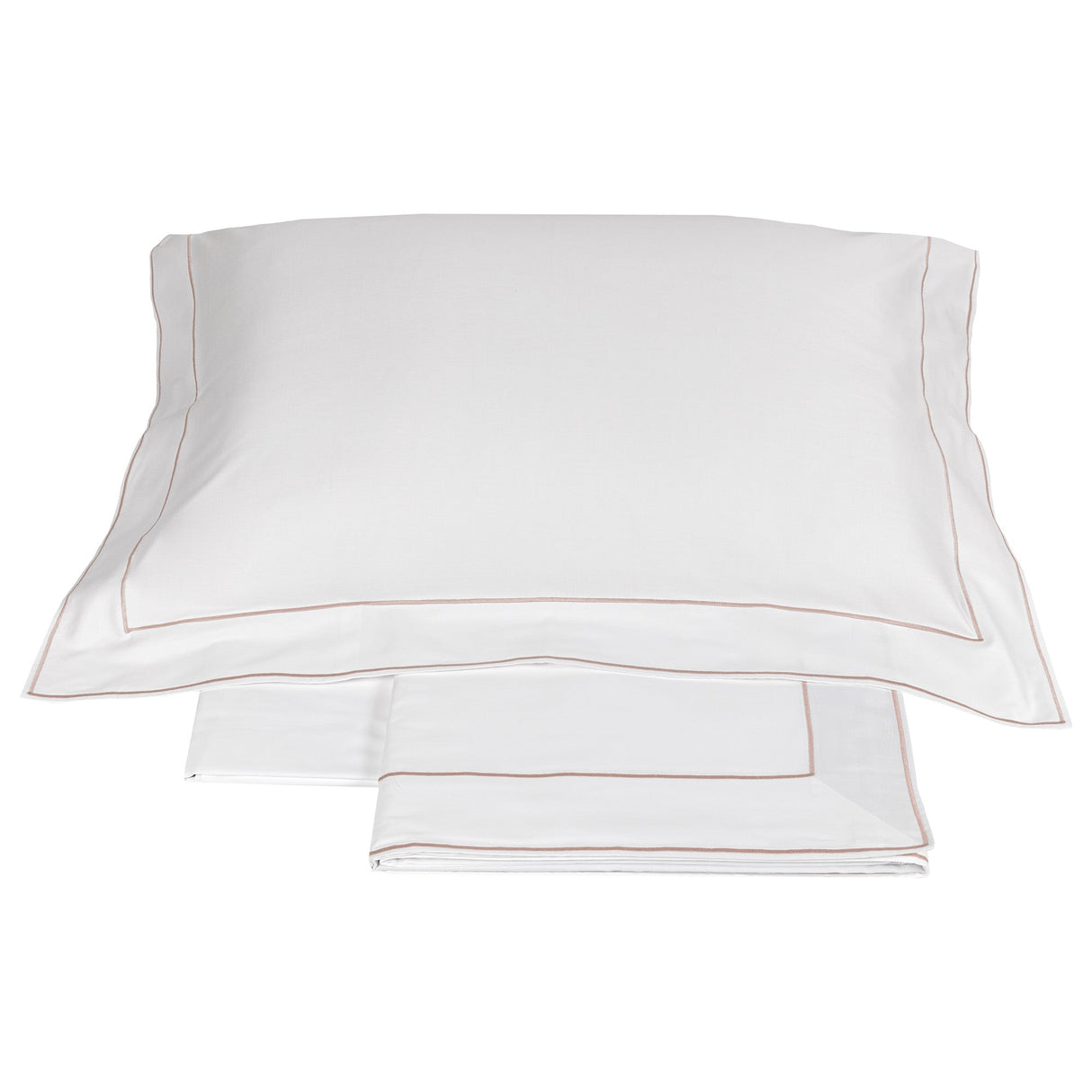 Completo Lenzuola in Raso Di Cotone con Doppio Cordonetto - Isola Lenzuola Fazzini Atelier Matrimoniale Bianco/Rosa