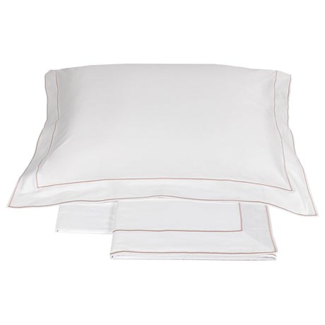 Completo Lenzuola in Raso Di Cotone con Doppio Cordonetto - Isola Lenzuola Fazzini Atelier Matrimoniale Bianco/Rosa