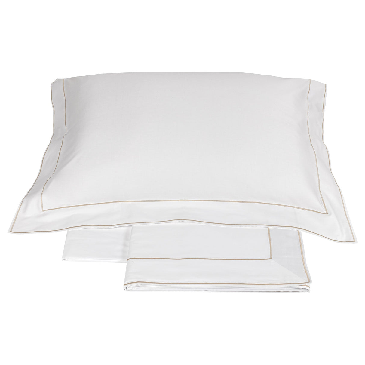 Completo Lenzuola in Raso Di Cotone con Doppio Cordonetto - Isola Lenzuola Fazzini Atelier Matrimoniale Bianco/Torrone