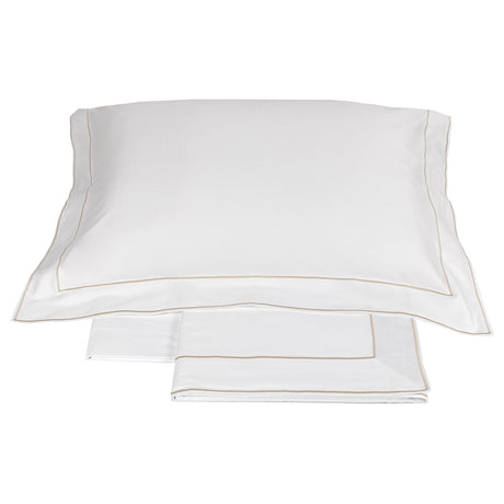 Completo Lenzuola in Raso Di Cotone con Doppio Cordonetto - Isola Lenzuola Fazzini Atelier Matrimoniale Bianco/Torrone