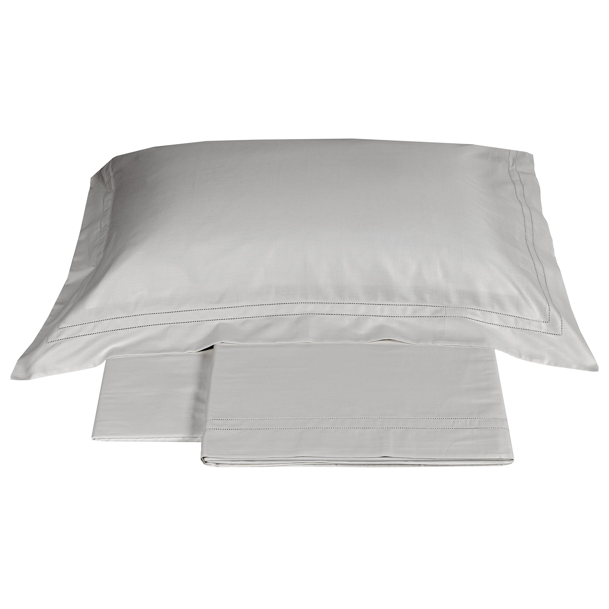 Completo Lenzuola in Raso Di Cotone con Orlo a Giorno - Cenacolo Lenzuola Fazzini Atelier Matrimoniale Grigio