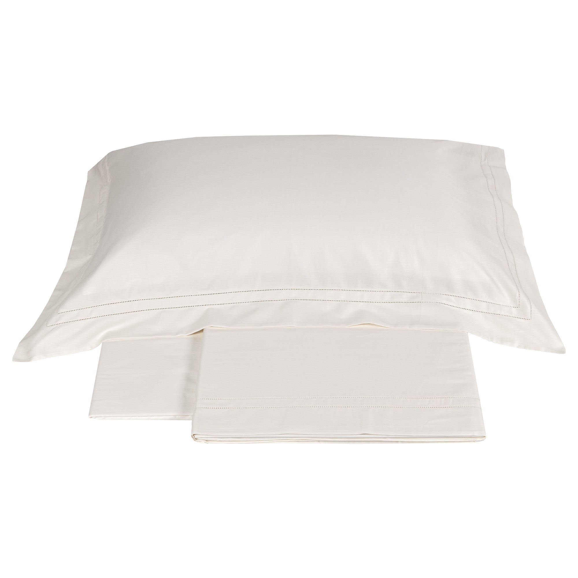 Completo Lenzuola in Raso Di Cotone con Orlo a Giorno - Cenacolo Lenzuola Fazzini Atelier Matrimoniale Offwhite