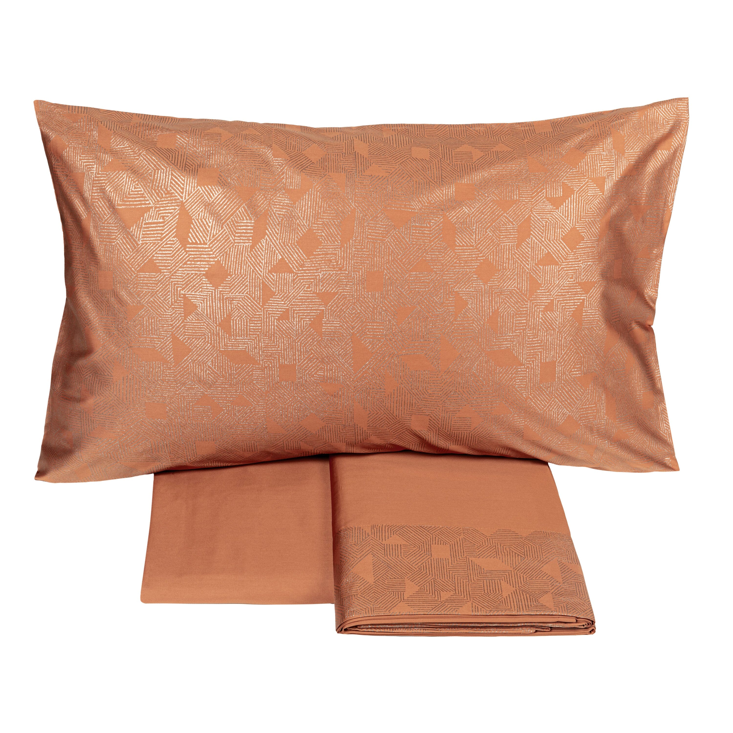 Completo Lenzuola in Raso Di Cotone Sovrastampato - Nazca Lenzuola Fazzini Matrimoniale Copper