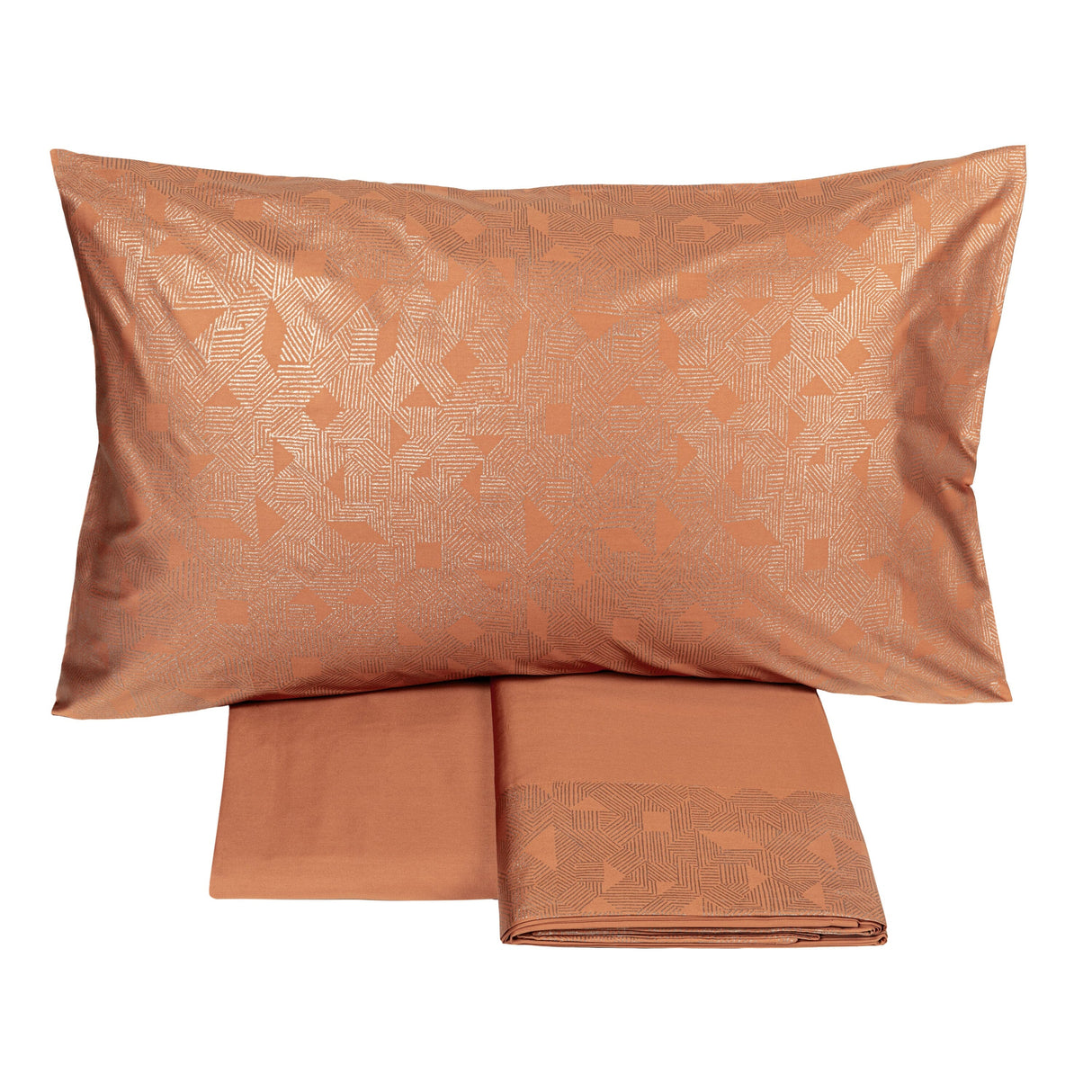 Completo Lenzuola in Raso Di Cotone Sovrastampato - Nazca Lenzuola Fazzini Matrimoniale Copper