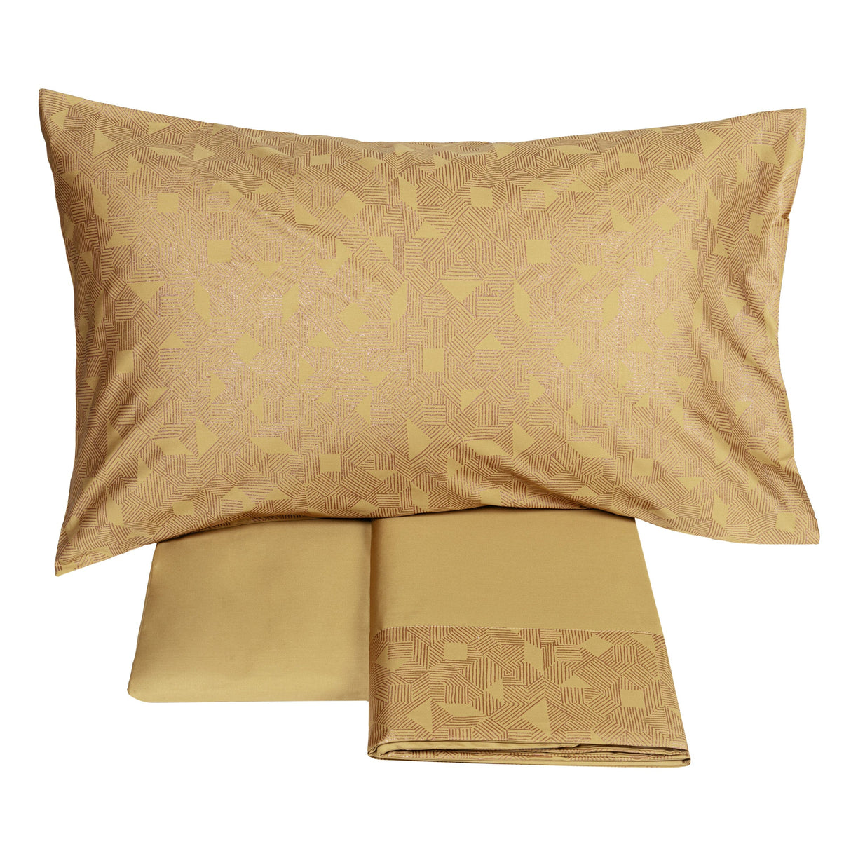 Completo Lenzuola in Raso Di Cotone Sovrastampato - Nazca Lenzuola Fazzini Matrimoniale Ocra