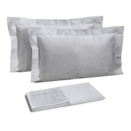 Completo Lenzuola in Raso di Puro Cotone 300TC Lavorazione Jacquard - Le Perle Lenzuola Dea Matrimoniale Panna