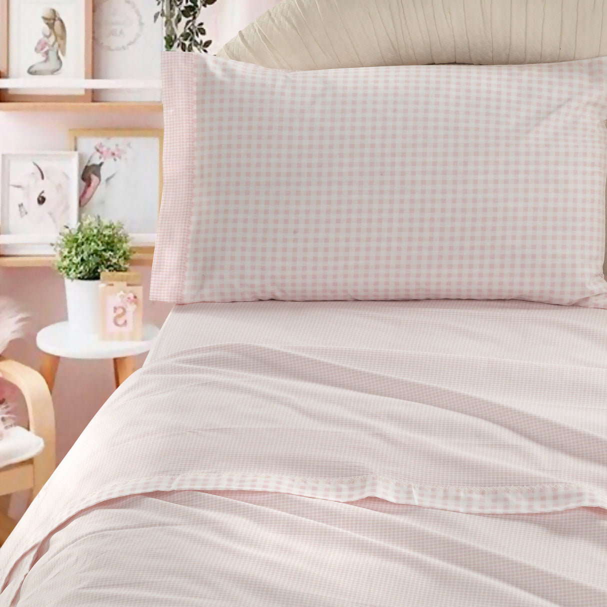 Completo Lenzuoline in Tela di Cotone con Fantasia a Quadretti - Pisolo Completo Lenzuolino Fazzini