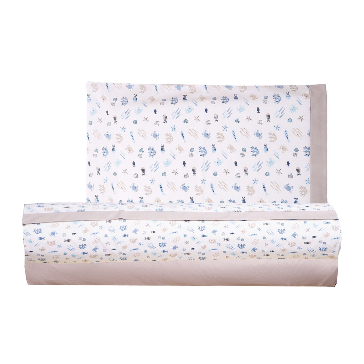 Completo Lenzuoline in Puro Cotone con Fantasia - Mare Completo Lenzuolino Lisola Baby Lettino Tortora