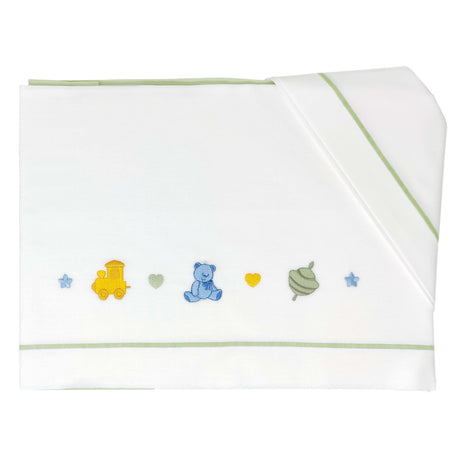 Completo Lenzuoline in Puro Cotone Ricamato - Toys Completo Lenzuolino Lisola Baby Culla Verde