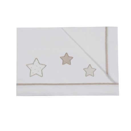 Completo Lenzuolino per Culla in Puro Cotone Ricamato bordo in lino - Petit Etoile Completo Lenzuolino Lisola Baby Bianco