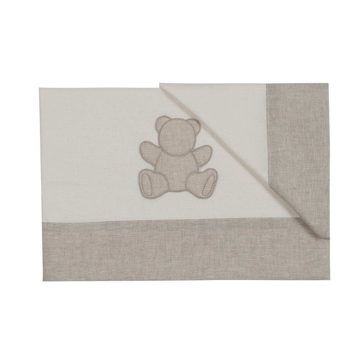 Completo Lenzuolino per Culla in Puro Cotone Ricamato bordo in lino - Teddy Completo Lenzuolino Lisola Baby Avorio