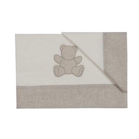 Completo Lenzuolino per Culla in Puro Cotone Ricamato bordo in lino - Teddy Completo Lenzuolino Lisola Baby Avorio