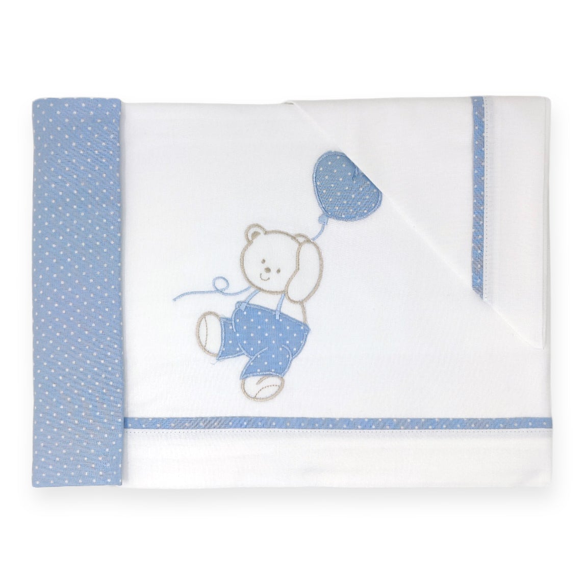 Completo Lenzuoline in Puro Cotone Ricamato - Orsetto Completo Lenzuolino Lisola Baby Culla Cielo