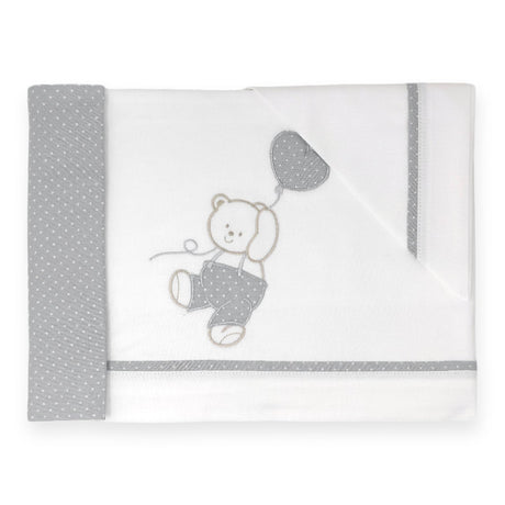 Completo Lenzuoline in Puro Cotone Ricamato - Orsetto Completo Lenzuolino Lisola Baby Culla Grigio