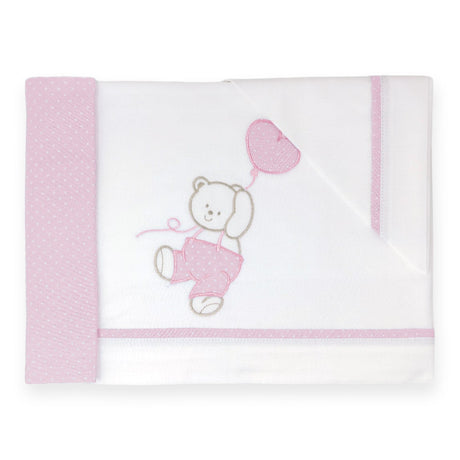 Completo Lenzuoline in Puro Cotone Ricamato - Orsetto Completo Lenzuolino Lisola Baby Culla Rosa