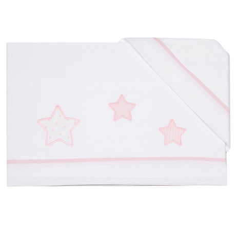Completo Lenzuolino per Lettino in Puro Cotone Ricamato - Petit Etoile Completo Lenzuolino Lisola Baby Rosa
