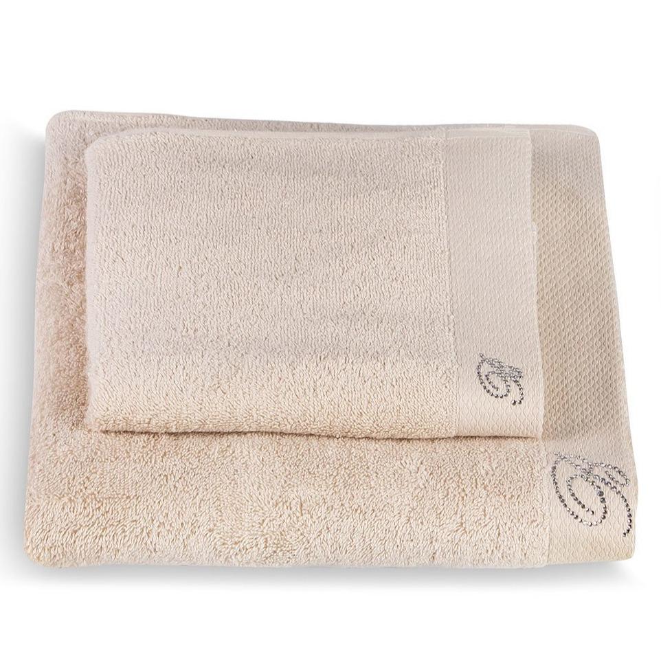 Coppia di Asciugamani in Puro Cotone Tinta Unita - Blumarine Coppia di spugna Blumarine Beige