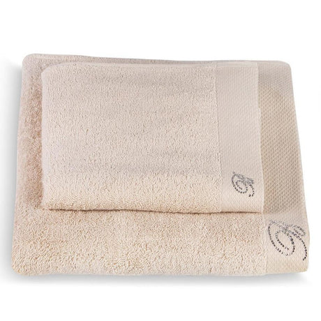 Coppia di Asciugamani in Puro Cotone Tinta Unita - Blumarine Coppia di spugna Blumarine Beige