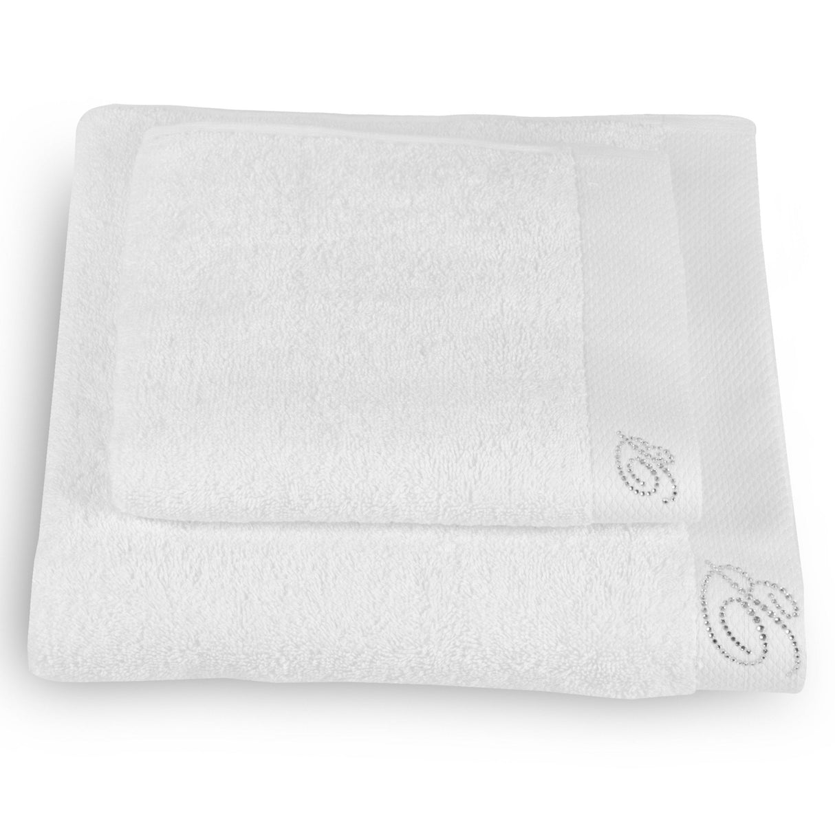 Coppia di Asciugamani in Puro Cotone di Spugna Tinta Unita Benessere Blumarine Bianco