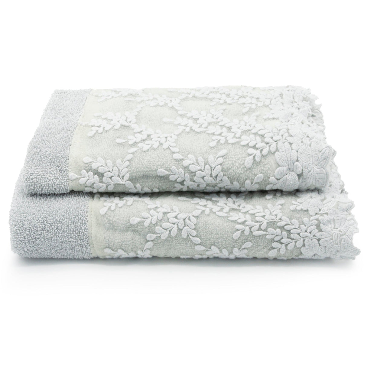 Coppia di Asciugamani in Spugna con Balza in Pizzo - Alessia Coppia di spugna Lisola Grigio