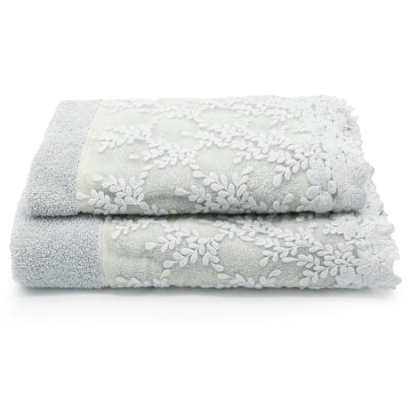 Coppia di Asciugamani in Spugna con Balza in Pizzo - Alessia Coppia di spugna Lisola Grigio