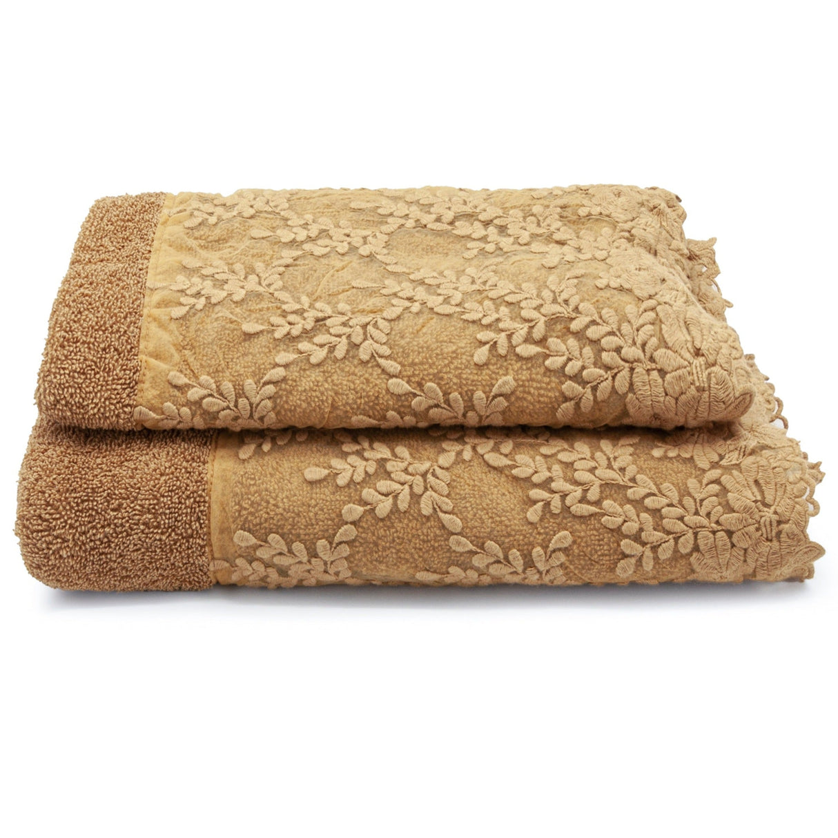 Coppia di Asciugamani in Spugna con Balza in Pizzo - Alessia Coppia di spugna Lisola Miele