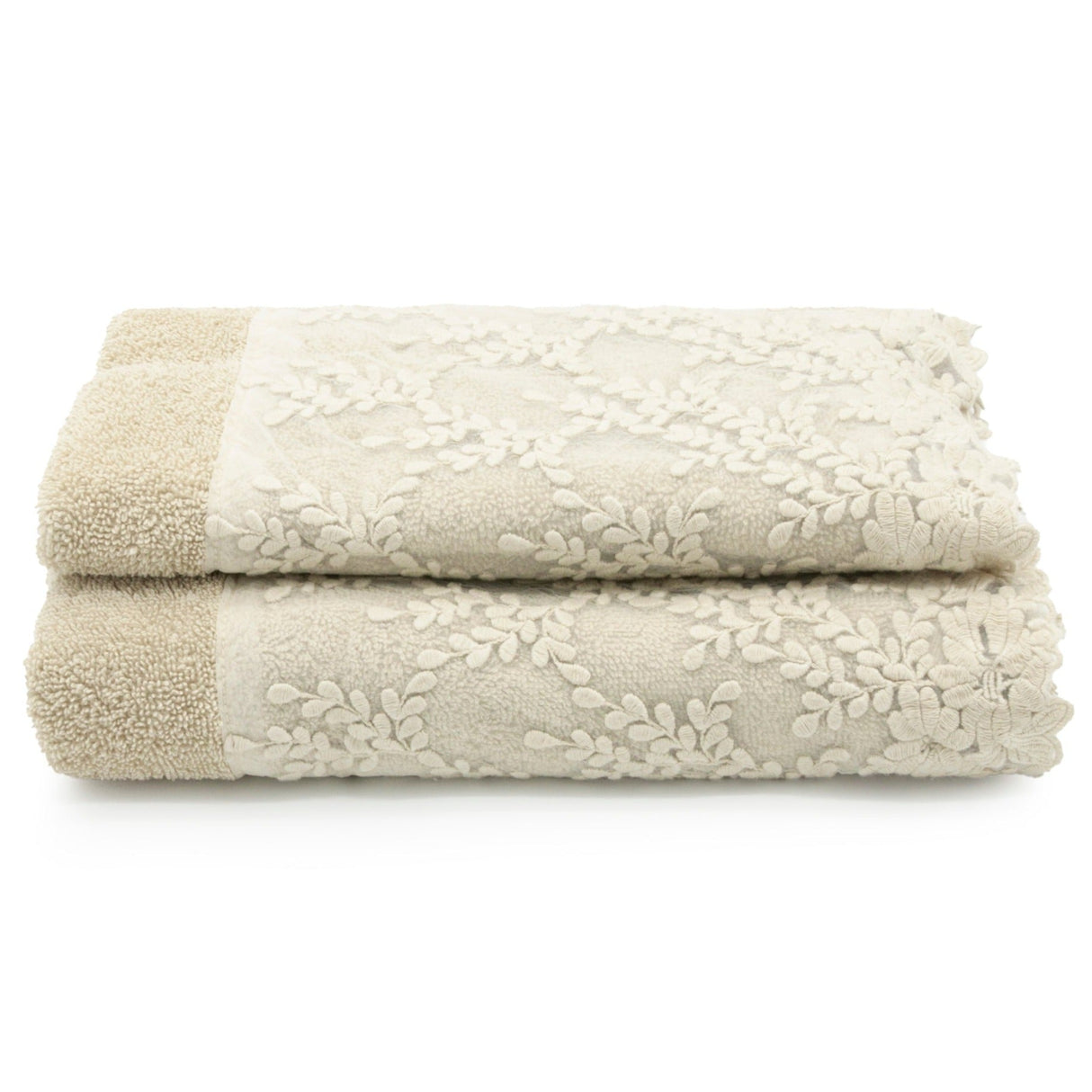 Coppia di Asciugamani in Spugna con Balza in Pizzo - Alessia Coppia di spugna Lisola Sabbia