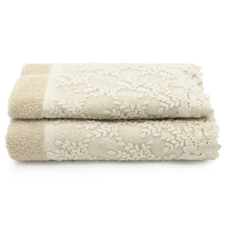 Coppia di Asciugamani in Spugna con Balza in Pizzo - Alessia Coppia di spugna Lisola Sabbia