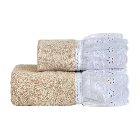 Coppia di Asciugamani in Spugna Con Balza in Pizzo Sangallo - Lily Coppia di spugna Lisola Beach