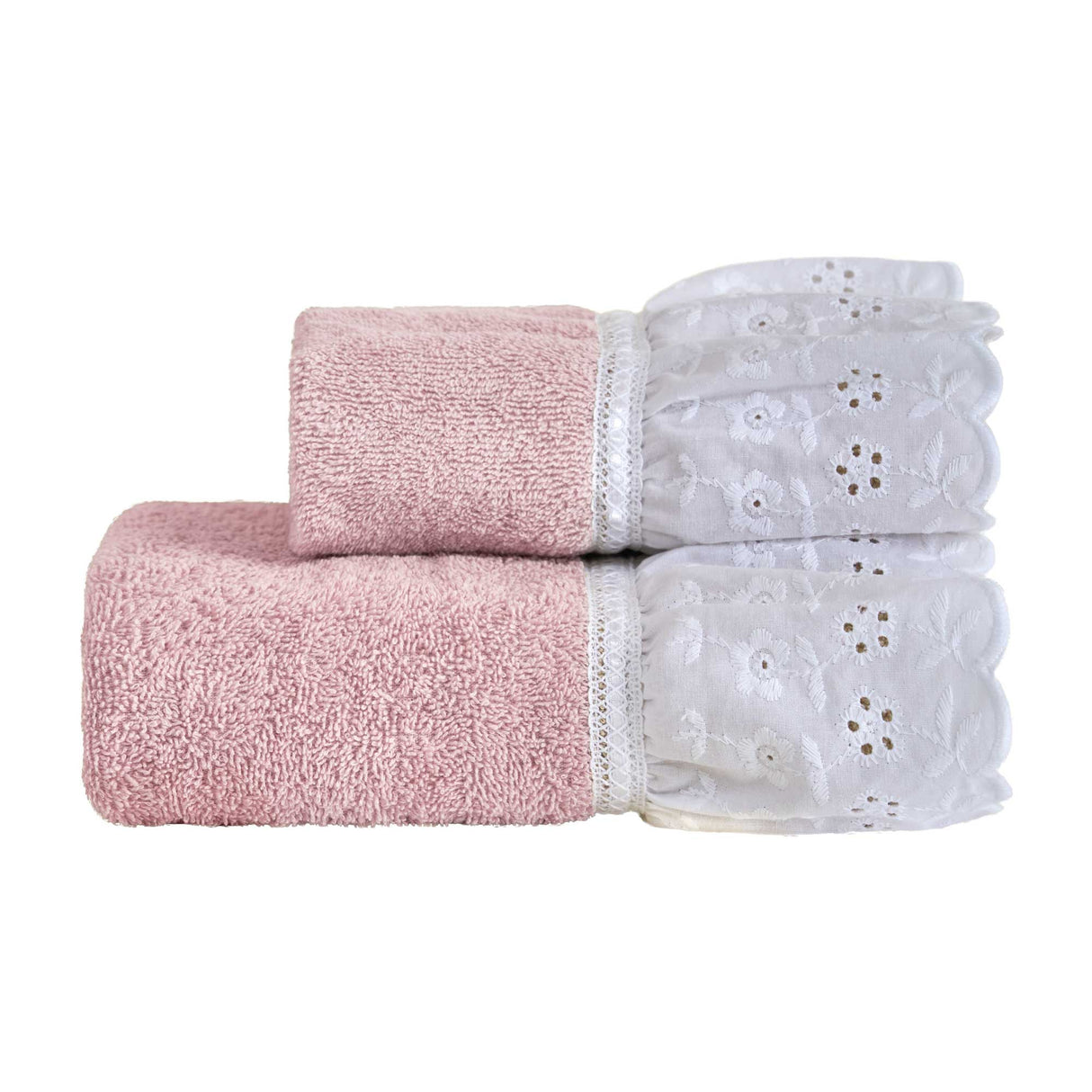 Coppia di Asciugamani in Spugna Con Balza in Pizzo Sangallo - Lily Coppia di spugna Lisola Incenso