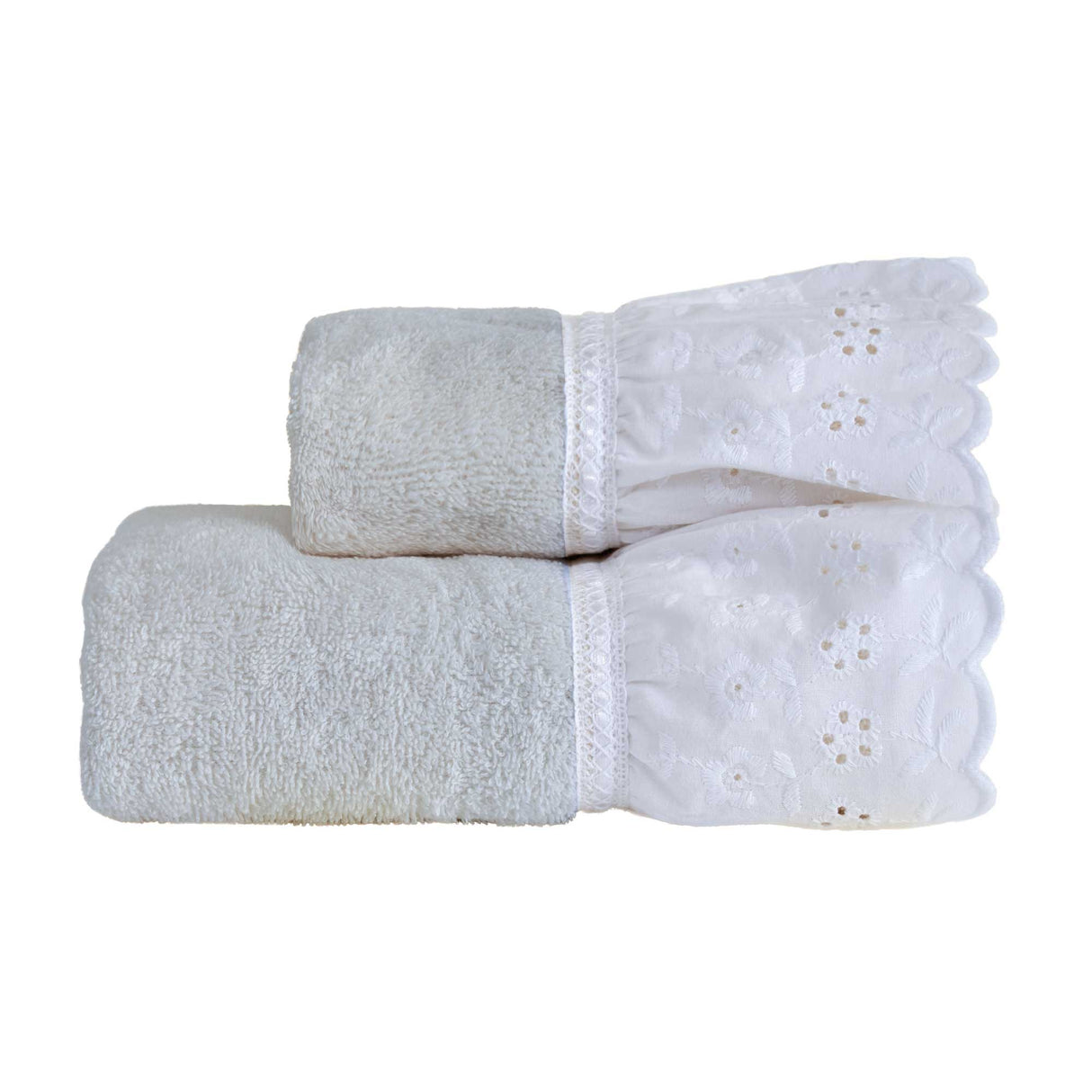 Coppia di Asciugamani in Spugna Con Balza in Pizzo Sangallo - Lily Coppia di spugna Lisola Ostrica
