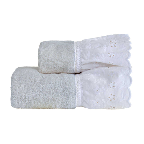 Coppia di Asciugamani in Spugna Con Balza in Pizzo Sangallo - Lily Coppia di spugna Lisola Ostrica